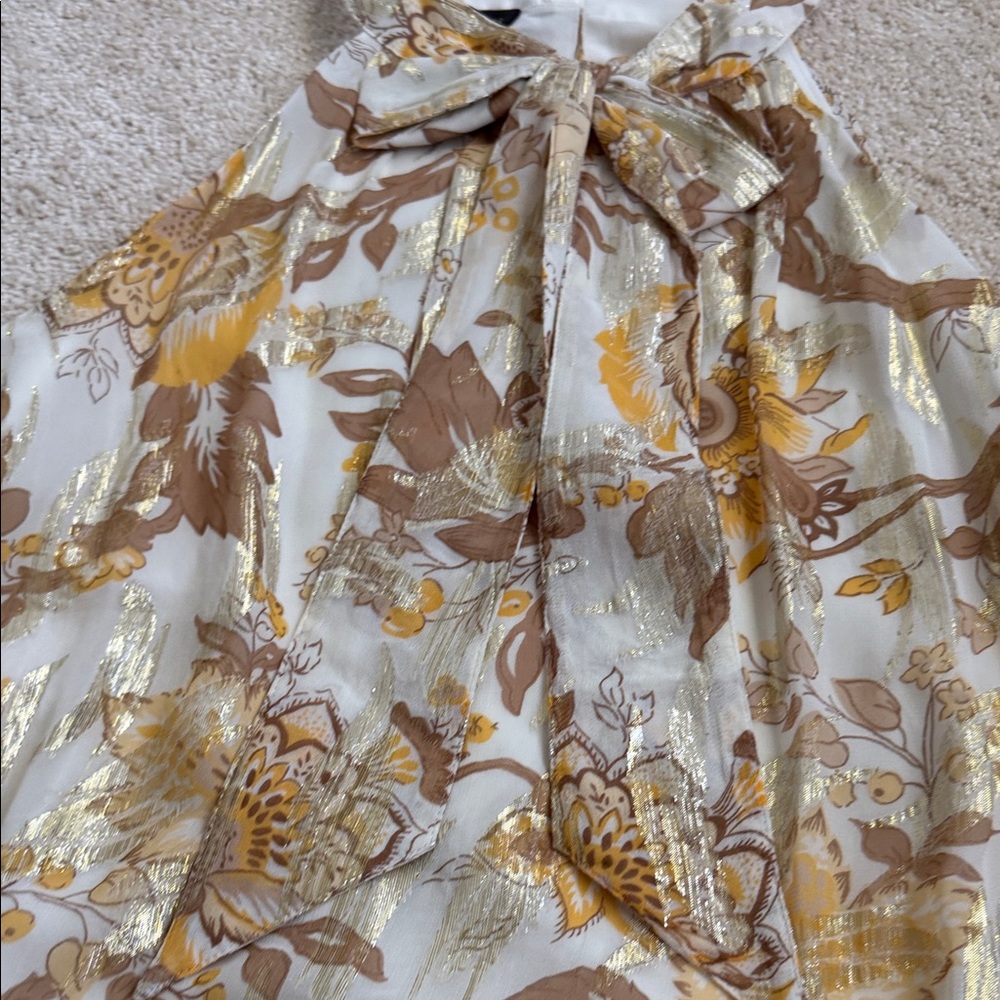 Talbots Floral Blouse - Gold Yellow and Brown - Picture 6 of 7